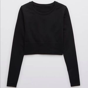 OFFLINE Aerie Sidewalk Seamless Long Sleeve Cropped T-Shirt,Color: Black,Size: L